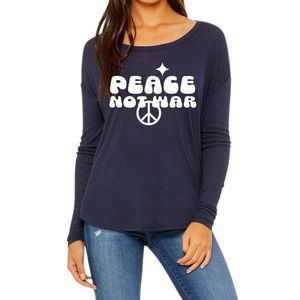 ☮️’Peace Not War’ Retro Long Sleeve Navy Graphic Tee- Bella Canvas
